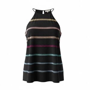 Entro Black Colorful Crochet Paneling Striped Dress EUC